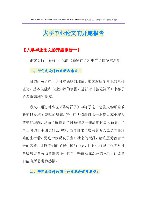 大学毕业论文的开题报告