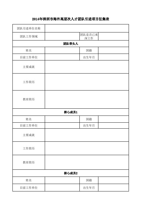 《2014年深圳市海外高层次人才团队引进项目征集表》