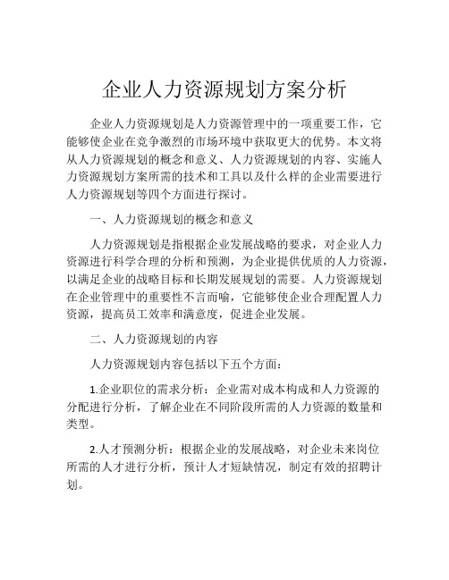 企业人力资源规划方案分析