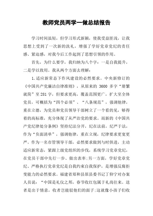 教师党员两学一做总结报告