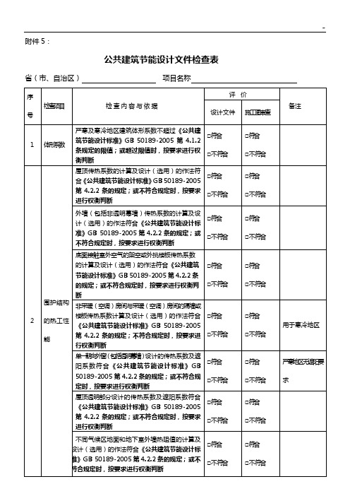 居住建筑节能设计受检项目开发检查表