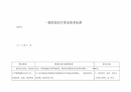 一级医院医疗质量检查标准