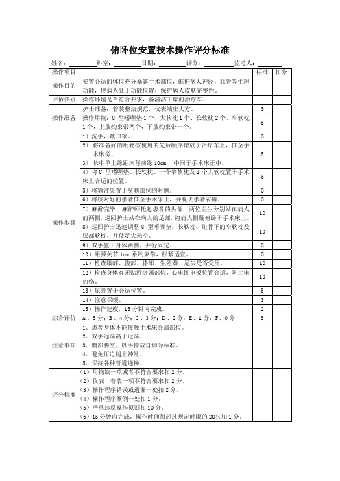 俯卧位安置技术操作评分标准表