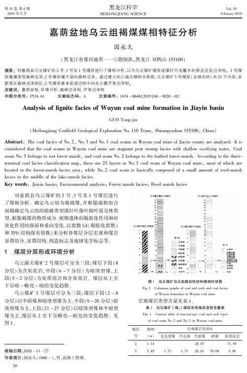 嘉荫盆地乌云组褐煤煤相特征分析