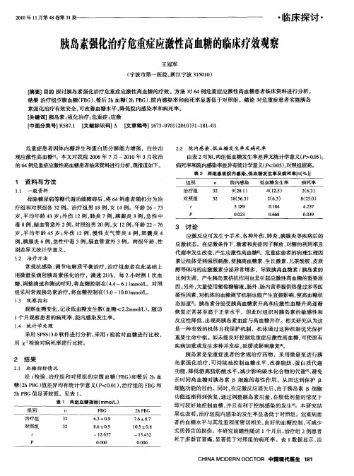 胰岛素强化治疗危重症应激性高血糖的临床疗效观察