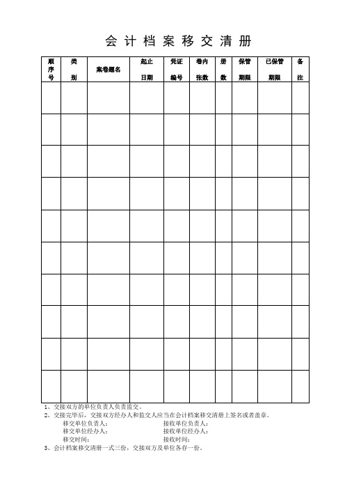 会计档案移交清册、会计档案销毁清册