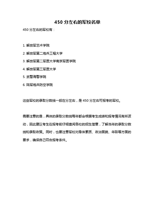 450分左右的军校名单