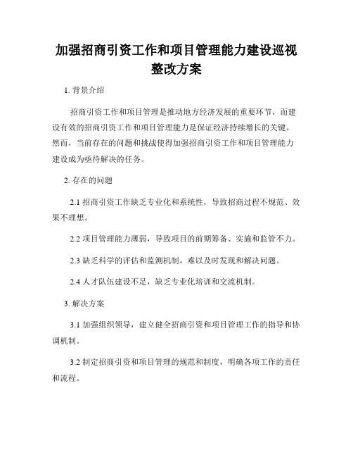 加强招商引资工作和项目管理能力建设巡视整改方案