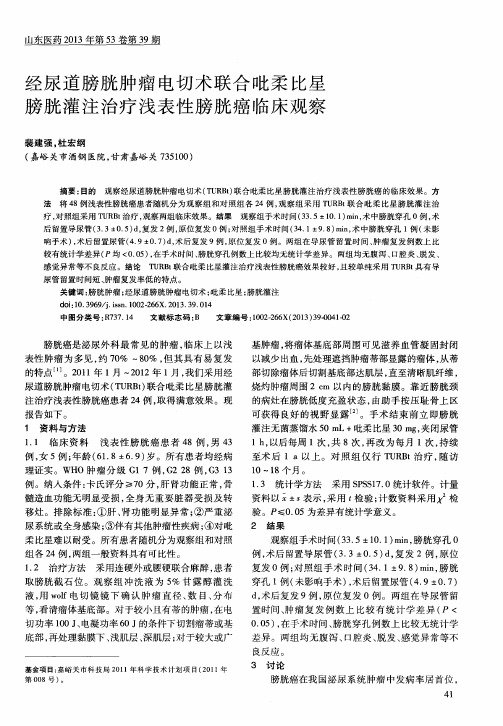 经尿道膀胱肿瘤电切术联合吡柔比星膀胱灌注治疗浅表性膀胱癌临床观察