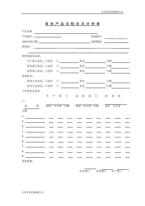 首批产品试制状况分析表模板