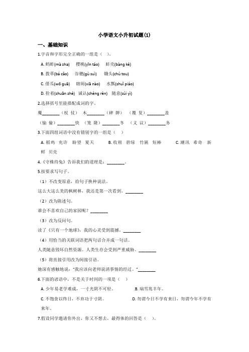 【6套打包】重庆育才中学小升初第一次模拟考试语文试题含答案