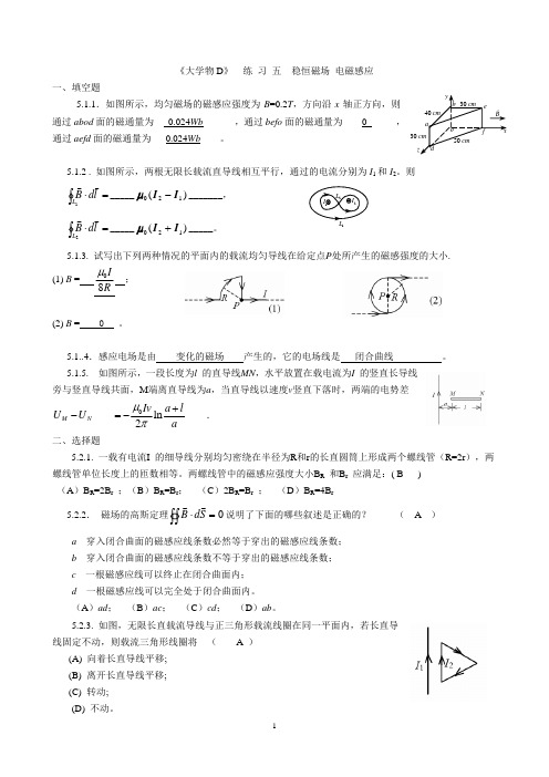 大学物理D-05稳恒磁场、电磁感应定律-参考答案