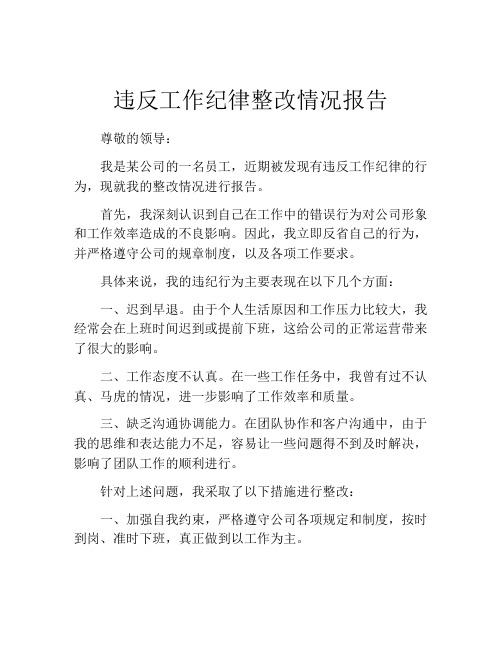 违反工作纪律整改情况报告