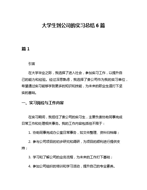 大学生到公司的实习总结6篇