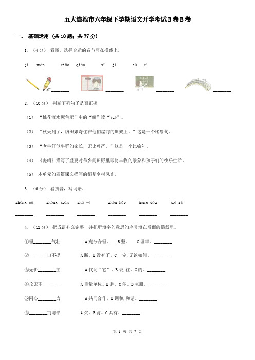 五大连池市六年级下学期语文开学考试B卷B卷