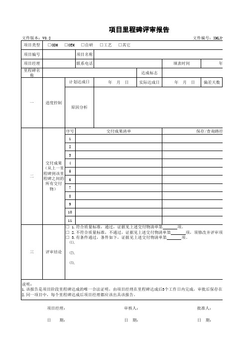 项目里程碑评审报告-模板