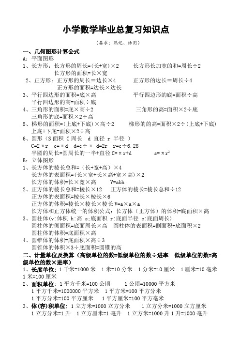 小学数学毕业总复习知识点