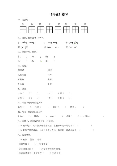 三年级上册语文一课一练-5山雀∣语文S版