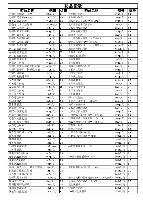 药品目录收费标准