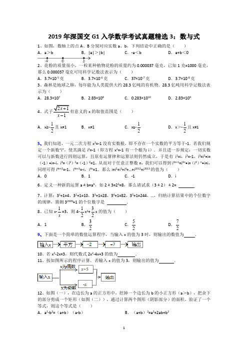 2019年深国交G1入学数学考试真题精选3：数与式训练