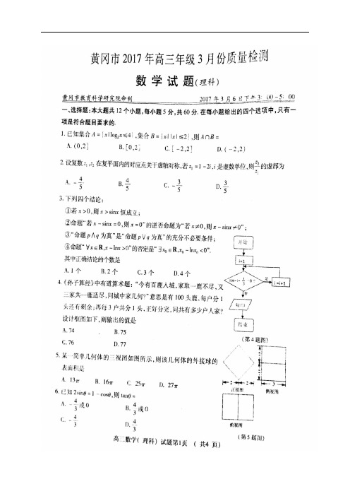 湖北省黄冈市高三数学3月质量检测试题 理(扫描版)