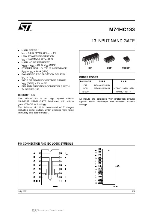 M74HC133B1R,M74HC133RM13TR,M74HC133RM13TR,M74HC133RM13TR,M74HC133B1R, 规格书,Datasheet 资料