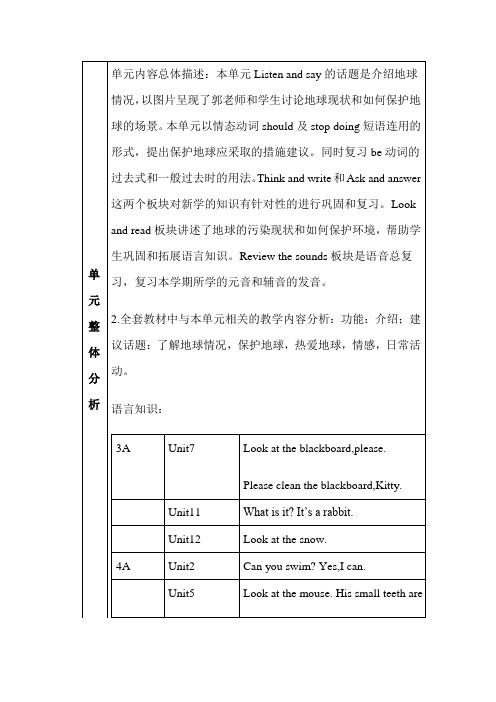 沪教版六年级上学期英语Unit 12 The Earth 教案