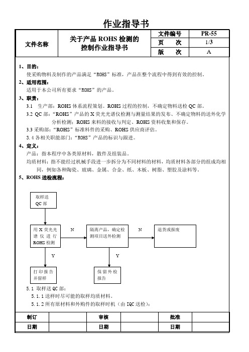 关于产品ROHS检测的控制作业指导书