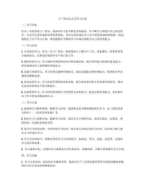 工厂组长怎么写学习计划