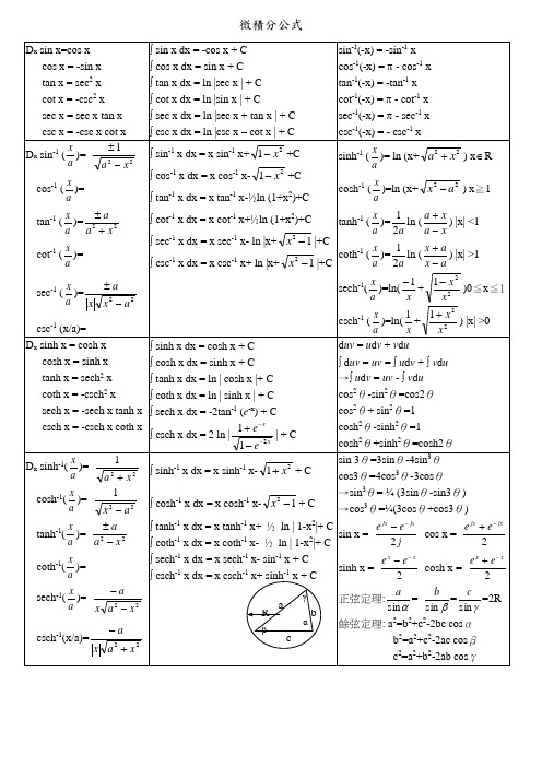 高数微积分公式大全