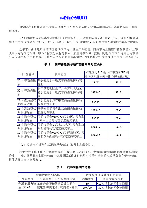 齿轮油的选用原则