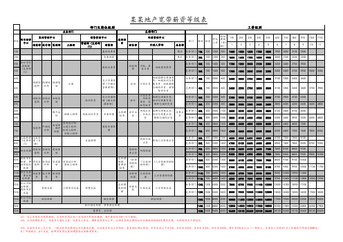 HR实用图表模板-某地产宽带薪资等级表(多岗位,超全面)