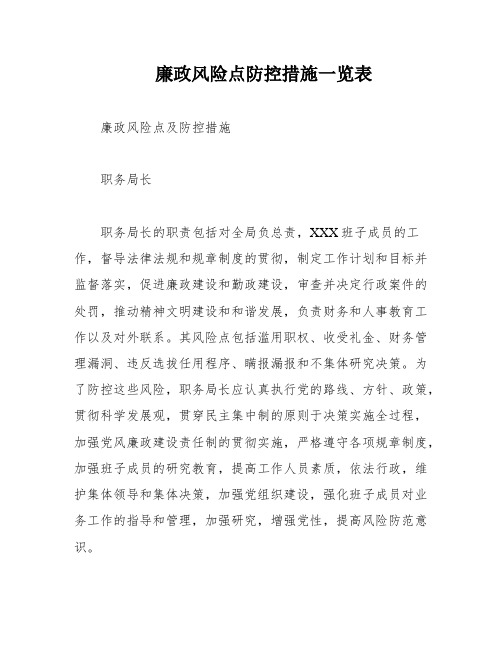 廉政风险点防控措施一览表