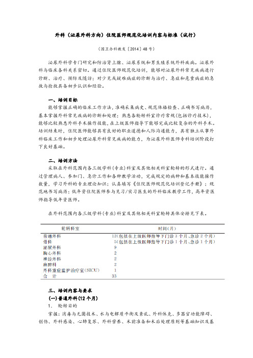 泌尿外科规培要求