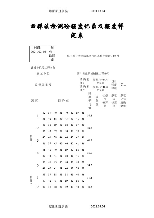 回弹法检测砼强度记录及强度评定C30