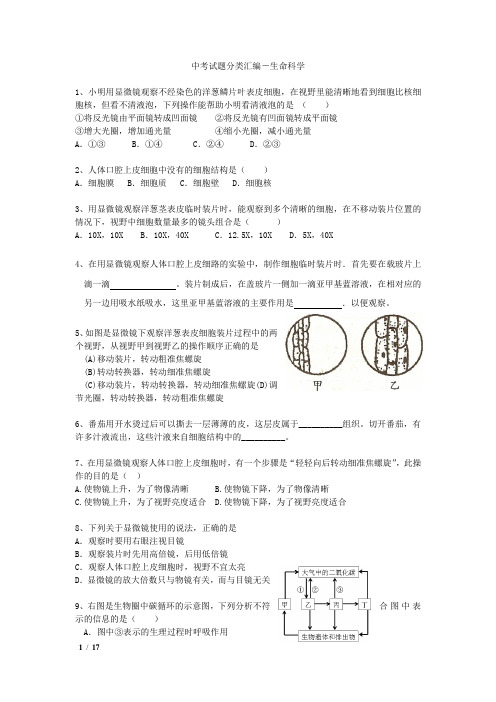 中考试题分类汇编-生命科学