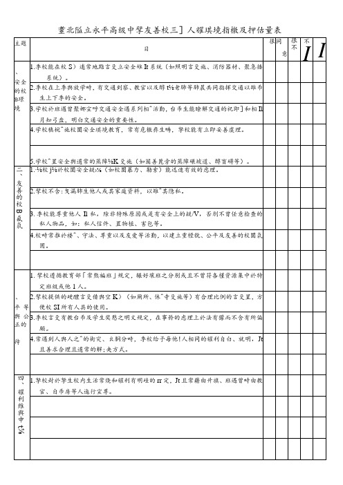 台北县立永平高级中学友善校园人权环境指标及评估量表