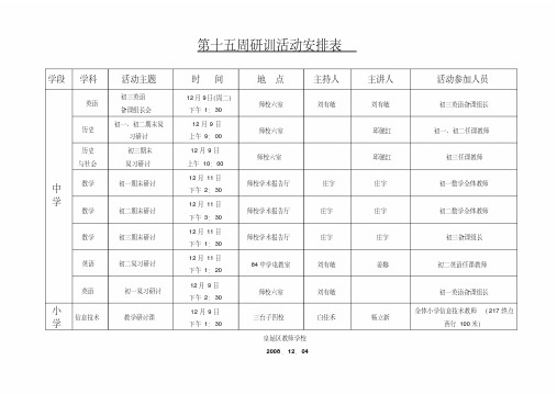 第十五周研训活动安排表(精)