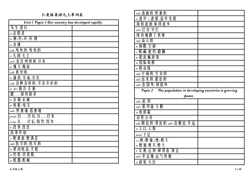 仁爱版英语九上单词表(默写版)