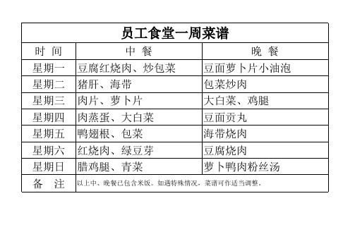 员工食堂一周菜谱