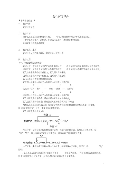 高考化学第一轮复习专题氧化还原反应学案苏教版【精品教案】