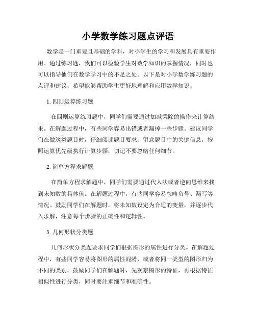 小学数学练习题点评语