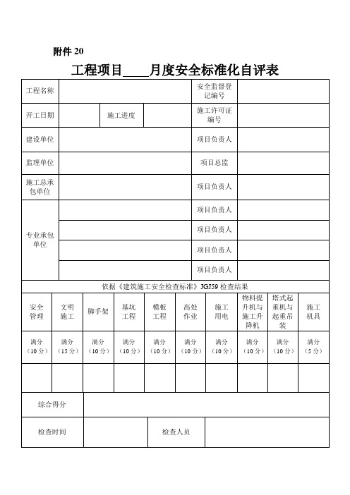 工程项目 月度安全标准化自评表