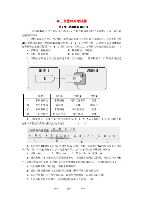 陕西省澄城县寺前中学高三理综下学期第三次双周考试试题(答案不全)