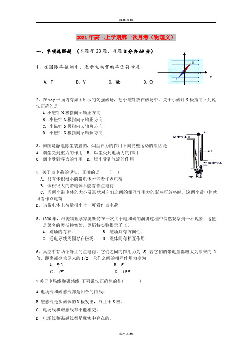 2021年高二上学期第一次月考(物理文)