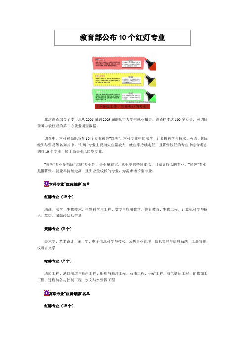 教育部公布10个红灯专业