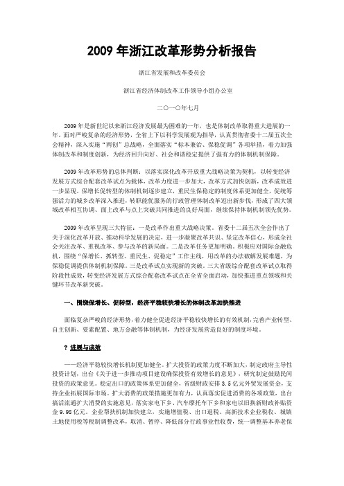 2009年浙江改革形势分析报告