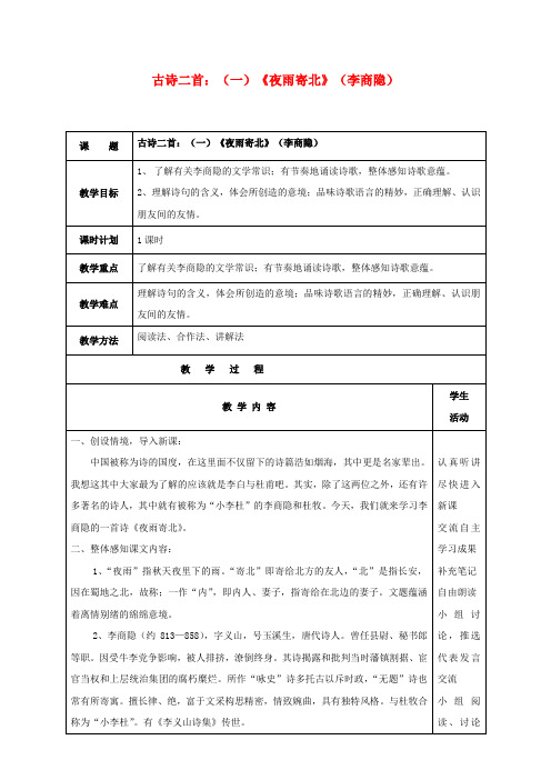 八年级语文下册第六单元诵读欣赏古诗二首(一)《夜雨寄北》教案(新版)苏教版