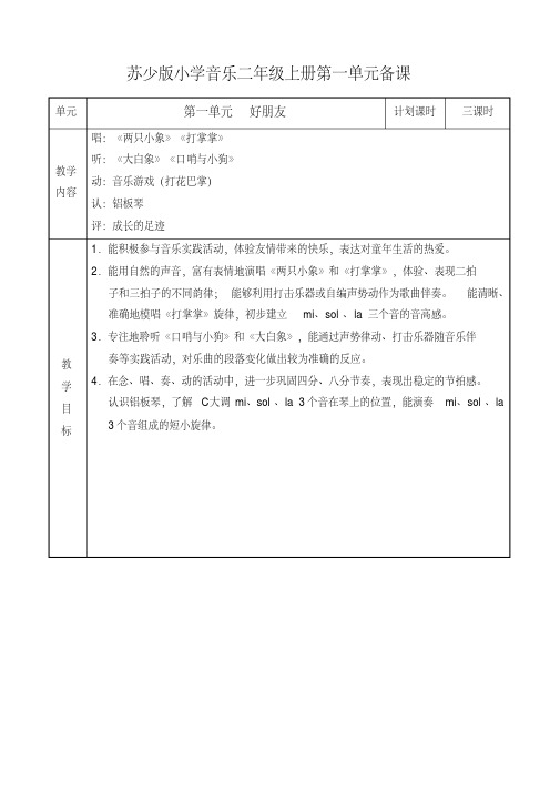 2020年最新苏少版小学音乐二年级上册教案(全册)