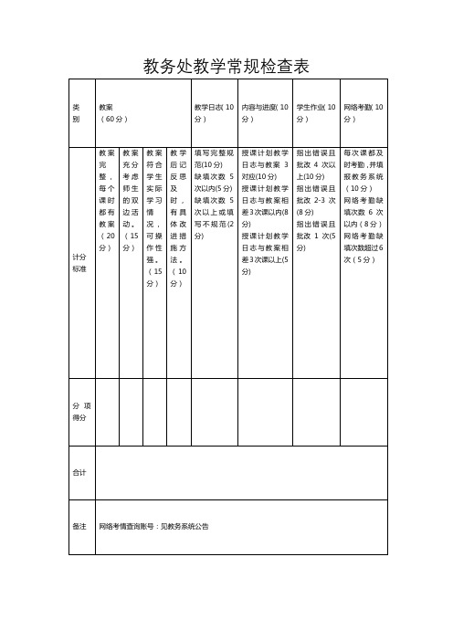 教务处教学常规检查表